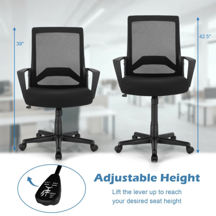 Height Adjustable Mid Back Task Chair Mesh Office Chair with Lumbar SupportCostway Gallery View 10 of 12