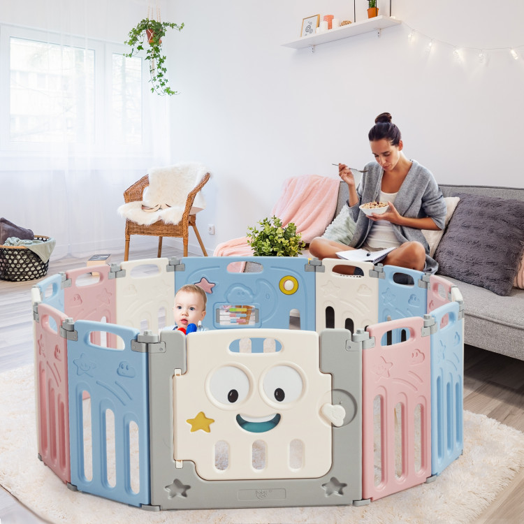14-Panel Foldable Baby Playpen Kids Activity Centre-MulticolorCostway Gallery View 2 of 8