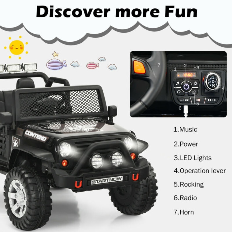 12V Kids Remote Control Electric  Ride On Truck Car with Lights and Music -BlackCostway Gallery View 11 of 12