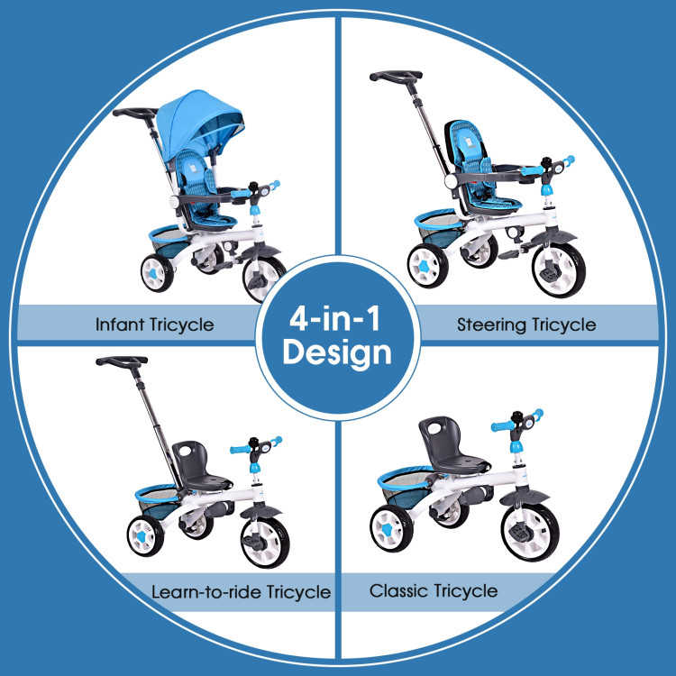 4-in-1 Detachable Baby Stroller Tricycle with Round Canopy -BlueCostway Gallery View 9 of 11