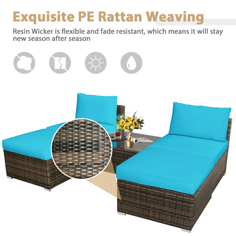 5Pcs Patio Rattan Wicker Furniture Set Armless Sofa Ottoman Cushioned-TurquoiseCostway Gallery View 5 of 12