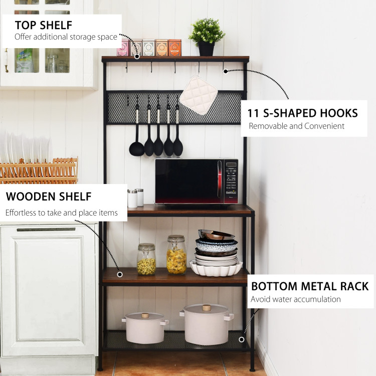 4-Tier Kitchen Rack Stand with Hooks and Mesh PanelCostway Gallery View 12 of 12
