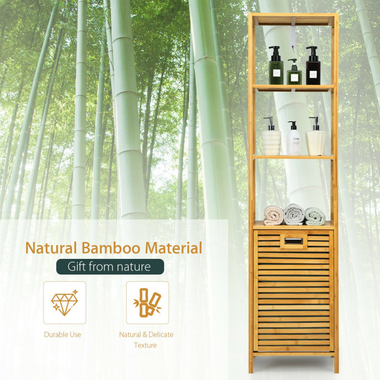 Bamboo Tower Hamper Organizer with 3-Tier Storage Shelves-NaturalCostway Gallery View 2 of 11