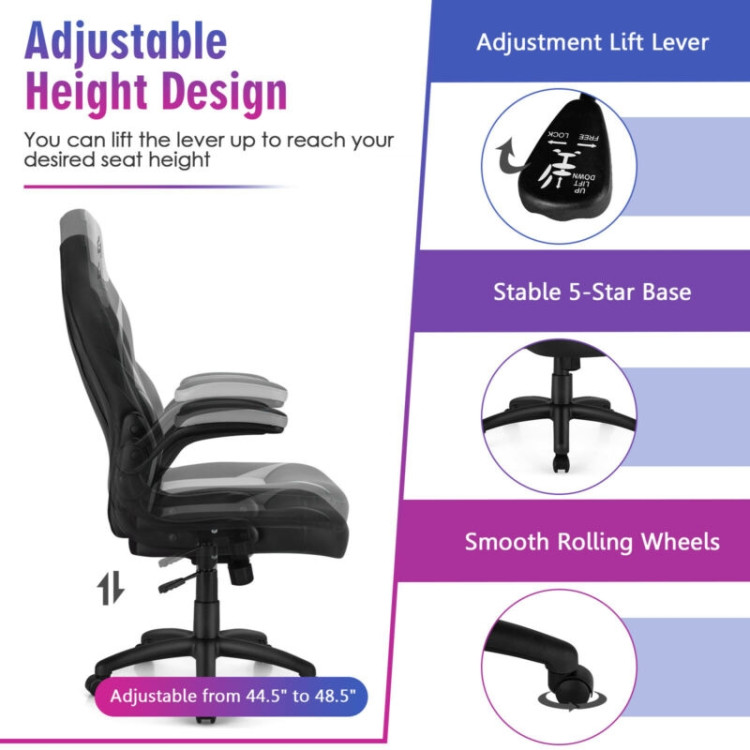 Height Adjustable Swivel High Back Gaming Chair Computer Office Chair-GrayCostway Gallery View 11 of 12