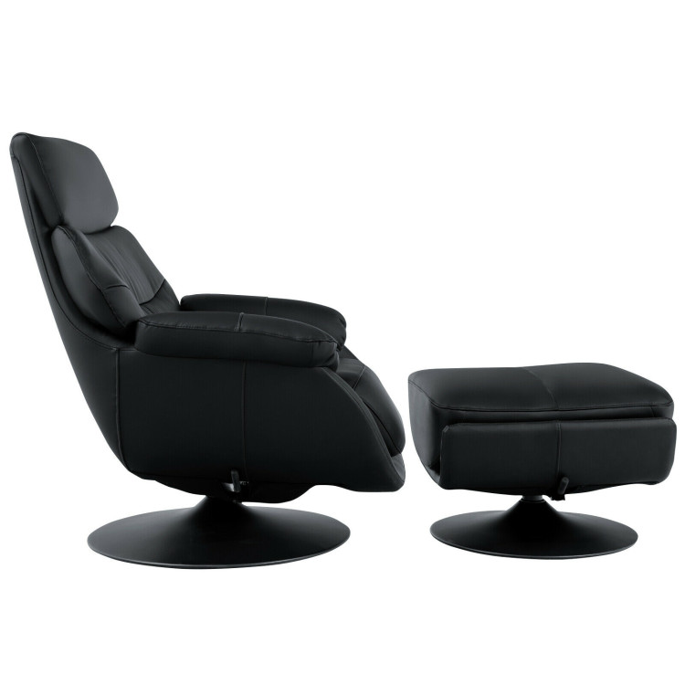 360° Swivel Leather Lounge Chair with Ottoman and Thick Footstool-BlackCostway Gallery View 7 of 12