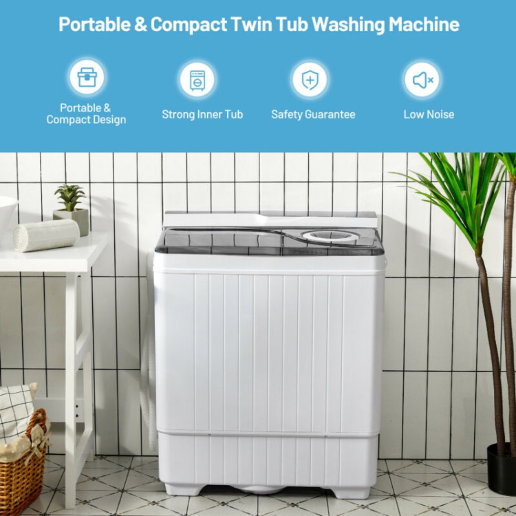 26 Pound Portable Semi-automatic Washing Machine with Built-in Drain Pump-GrayCostway Gallery View 3 of 12
