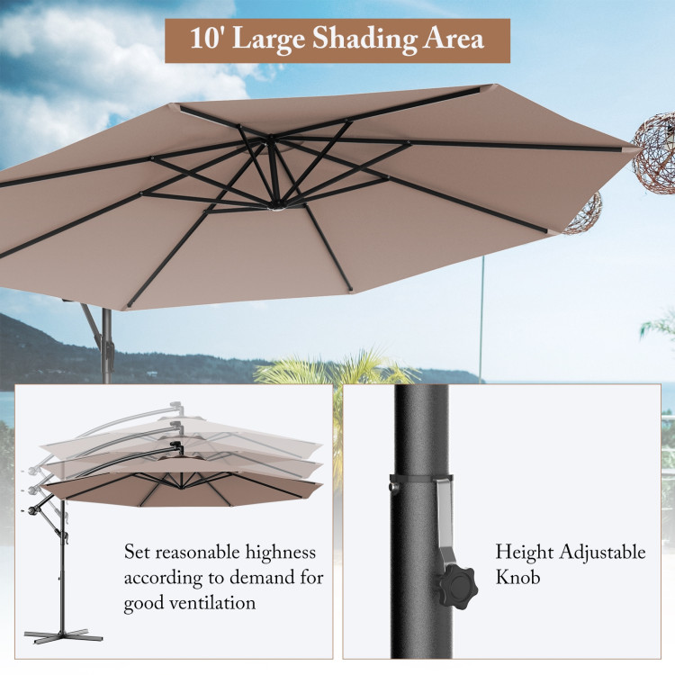 10 Feet Patio Outdoor Sunshade Hanging Umbrella without Weight BaseCostway Gallery View 9 of 40