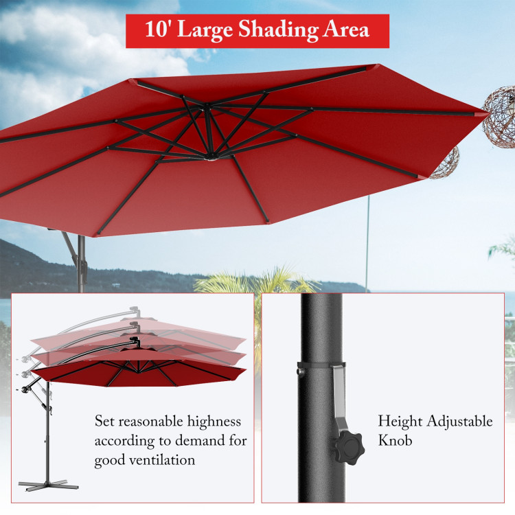 10 Feet Patio Outdoor Sunshade Hanging Umbrella without Weight BaseCostway Gallery View 19 of 40