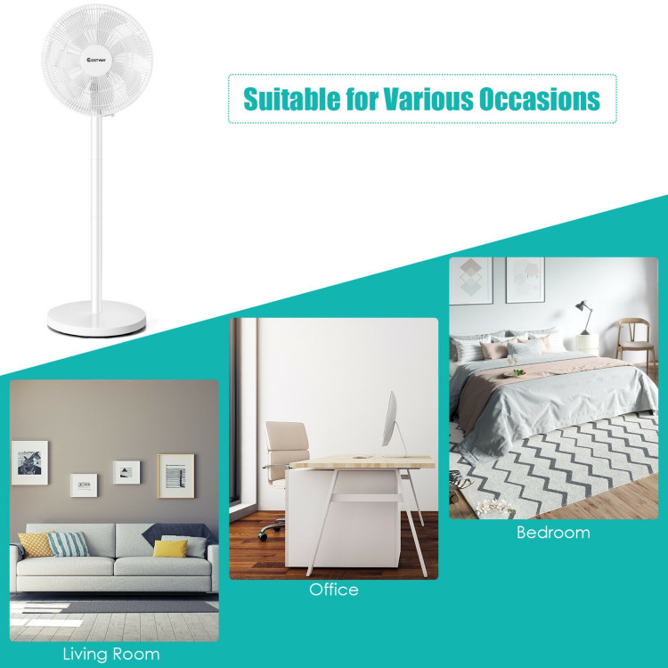 16 Inch Oscillating Pedestal 3-Speed Adjustable Height Fan with Remote Control-WhiteCostway Gallery View 7 of 12