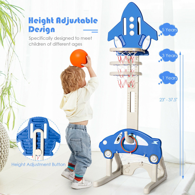 3-in-1 Basketball Hoop for Kids Adjustable Height Playset with Balls-BlueCostway Gallery View 2 of 12