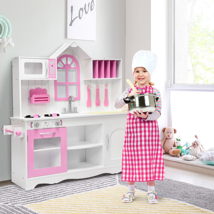 Wood Toy Kitchen Kids Cooking Pretend Play SetCostway Gallery View 8 of 12