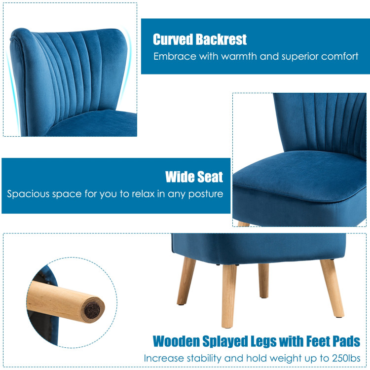 Modern Armless Velvet Accent Chair with Wood Legs-BlueCostway Gallery View 12 of 12