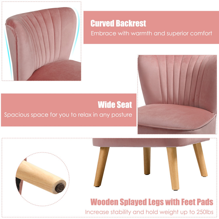 Modern Armless Velvet Accent Chair with Wood Legs-PinkCostway Gallery View 12 of 12