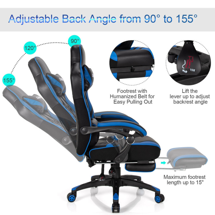 Adjustable Gaming Chair with Footrest for Home Office-BlueCostway Gallery View 5 of 12