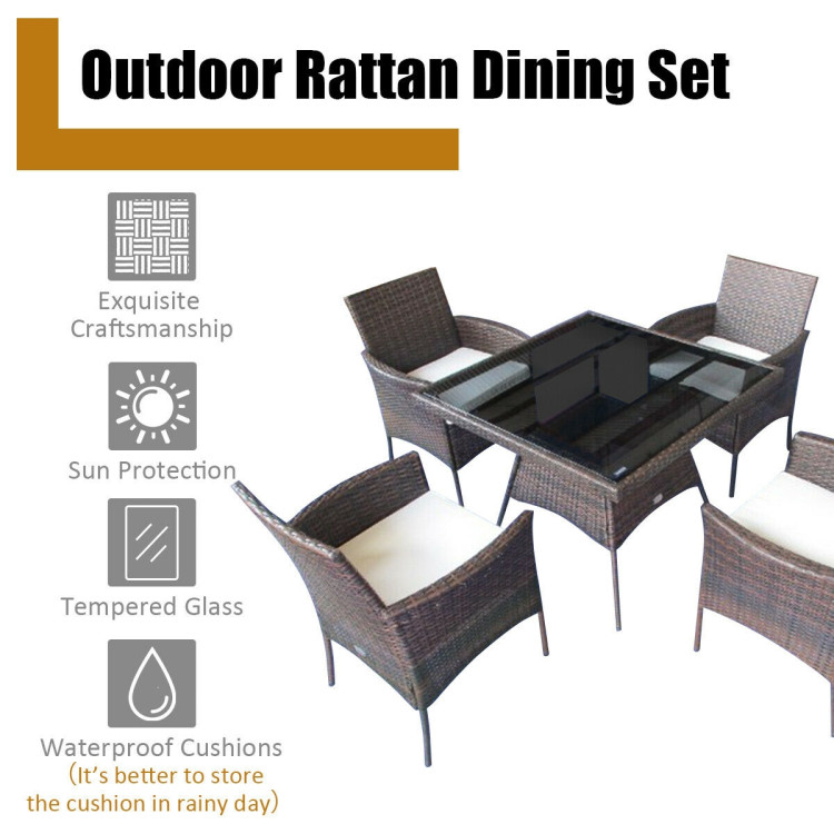 Outdoor 5 Pieces Dining Table Set with 1 Table and 4 Single SofasCostway Gallery View 5 of 12