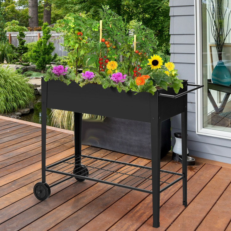 Raised Garden Bed Elevated Planter Box on Wheels Steel Planter with Shelf-BlackCostway Gallery View 7 of 12