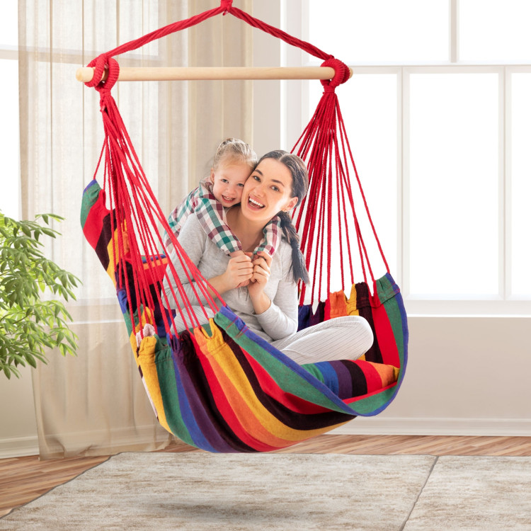 4 Color Deluxe Hammock Rope Chair Porch Yard Tree Hanging Air Swing Outdoor-RedCostway Gallery View 2 of 12