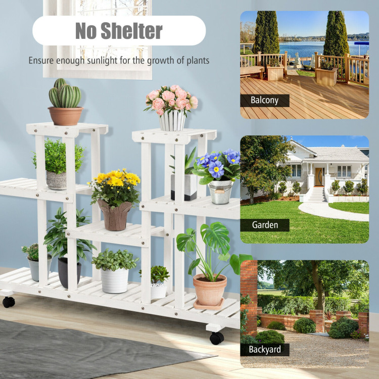 4-Tier Wood Casters Rolling Shelf Plant StandCostway Gallery View 3 of 11