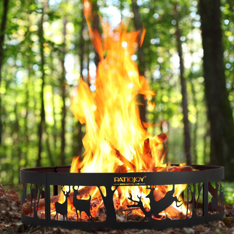36 Inch Metal Fire Pit Ring Deer with Extra Poker Bonfire Liner for CampfireCostway Gallery View 5 of 11