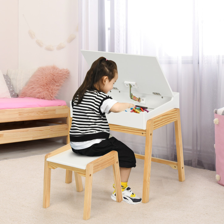 Children Activity Art Study Desk and Chair Set with Large Storage Space for Kids Homeschooling-WhiteCostway Gallery View 1 of 9
