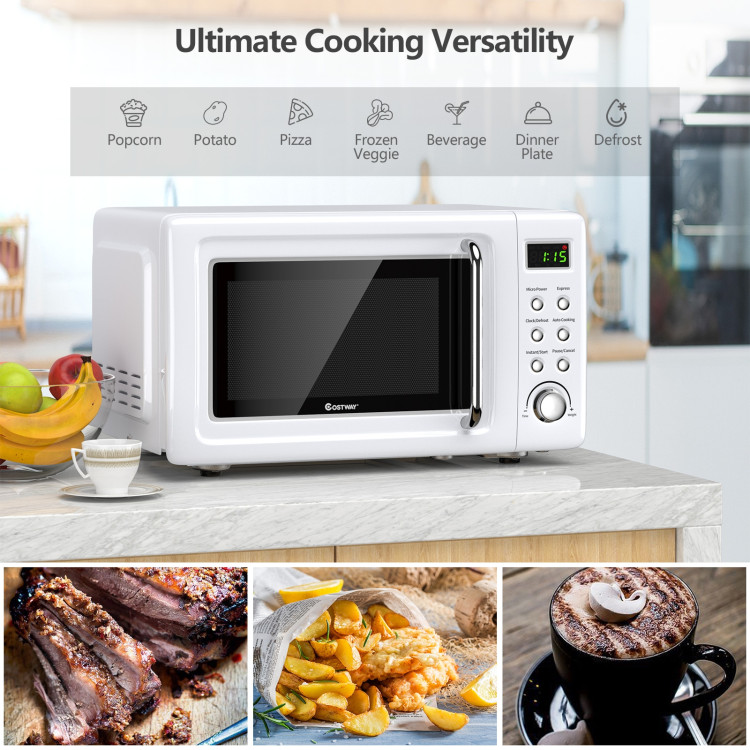700W Retro Countertop Microwave Oven with 5 Micro Power and Auto Cooking Function-WhiteCostway Gallery View 10 of 12