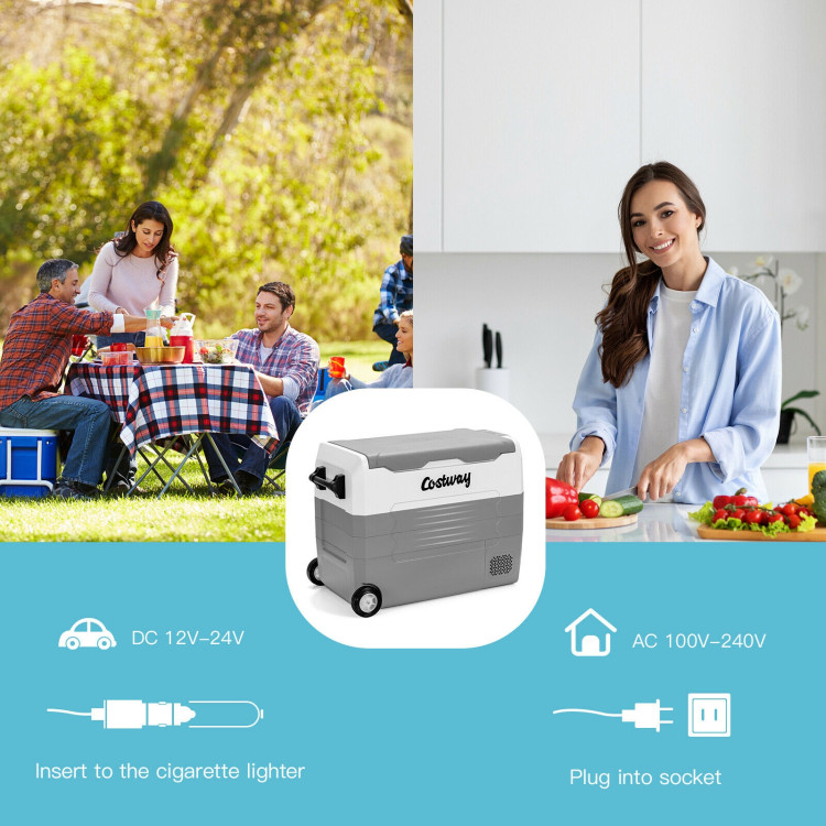 58 Quarts Car Refrigerator Portable RV Freezer Dual Zone with Wheel -  Costway