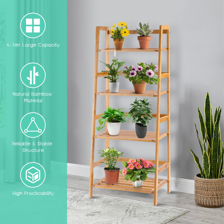 47.5 Inch 4-Tier Multifunctional Bamboo Bookcase Storage Stand RackCostway Gallery View 9 of 11