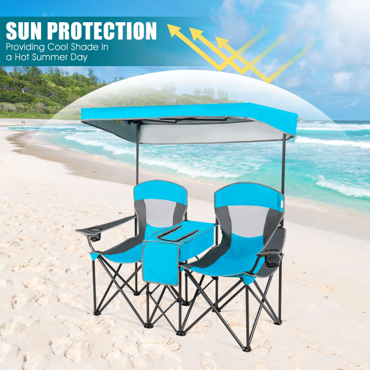 Portable Folding Camping Canopy Chairs with Cup Holder-BlueCostway Gallery View 9 of 12
