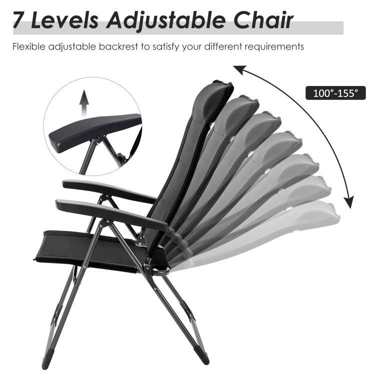 2 Pcs Portable Patio Folding Dining Chairs with Headrest Adjust for Camping -BlackCostway Gallery View 7 of 10