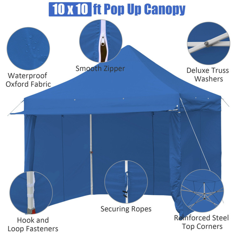 10 x 10 Feet Pop up Gazebo with 4 Height and Adjust Folding Awning-BlueCostway Gallery View 6 of 13