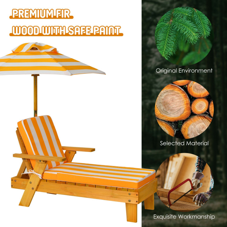 Kids Outdoor Wood Lounge Chair with Height Adjustable UmbrellaCostway Gallery View 10 of 12