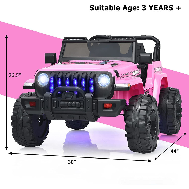 12V Kids Ride-on Jeep Car with 2.4G Remote Control-PinkCostway Gallery View 4 of 7