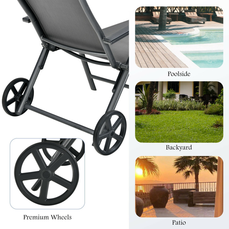 Patio Lounge Chair with Wheels Neck Pillow Aluminum Frame Adjustable-GrayCostway Gallery View 3 of 11