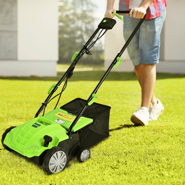 12Amp Corded Scarifier 13” Electric Lawn Dethatcher with 40L Collection Bag -GreenCostway Gallery View 1 of 12