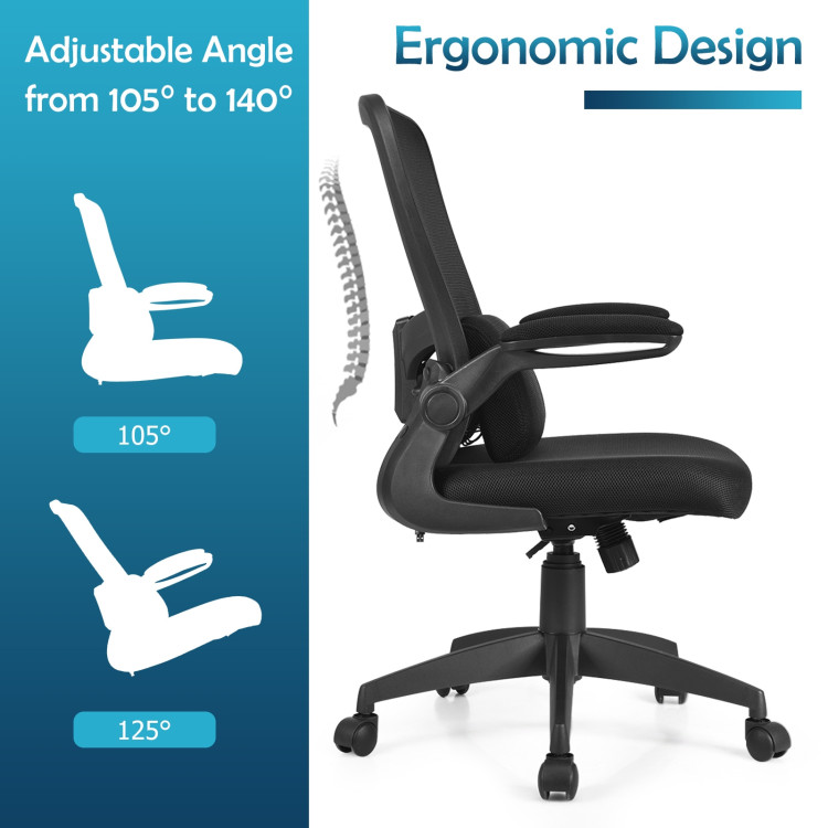 Ergonomic Desk Chair with Lumbar Support and Flip up Armrest-BlackCostway Gallery View 10 of 11