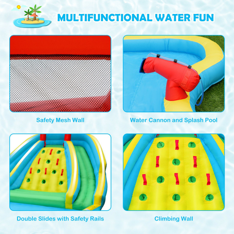 Inflatable Water Park Bounce House with Double Slide and Climbing WallCostway Gallery View 7 of 12