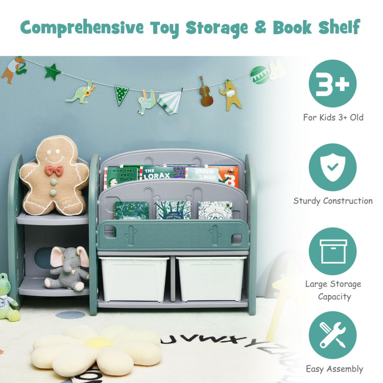Kids Toy Storage Organizer with 2-Tier Bookshelf and Plastic BinsCostway Gallery View 2 of 12
