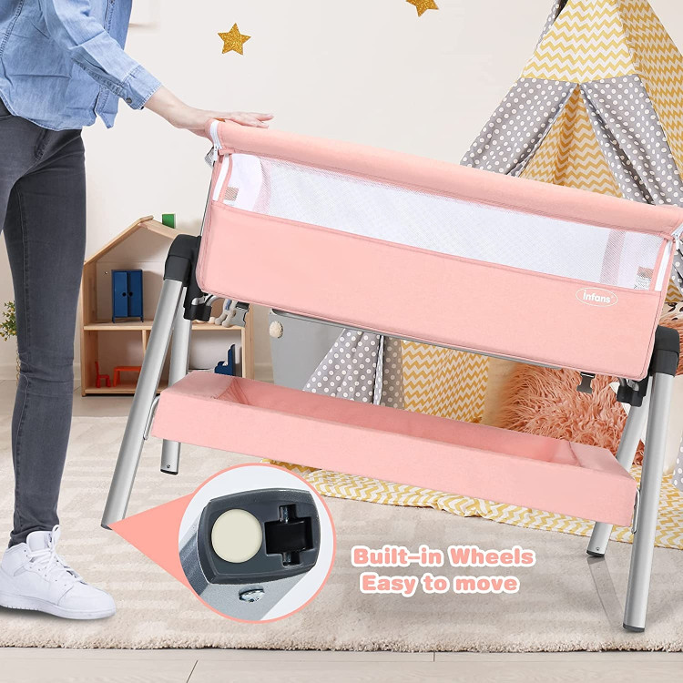 Portable Baby Bedside Sleeper with Adjustable Heights and Angle-PinkCostway Gallery View 3 of 10