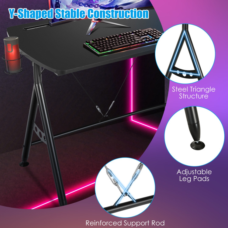 Y-shaped Gaming Desk with Phone Slot and Cup HolderCostway Gallery View 2 of 9