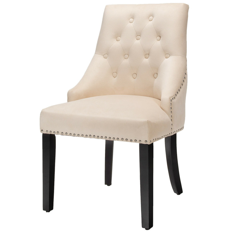 Modern Upholstered Button-Tufted Dining Chair with Naild Trim-BeigeCostway Gallery View 4 of 8