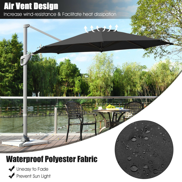 11ft Patio Offset Umbrella with 360° Rotation and Tilt System-GrayCostway Gallery View 3 of 12