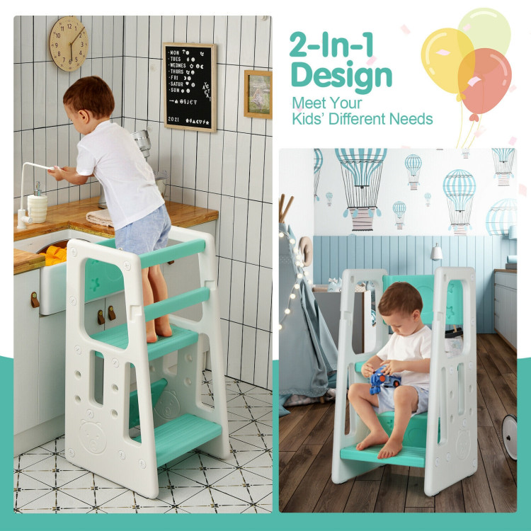Kids Kitchen Step Stool with Double Safety Rails -GreenCostway Gallery View 9 of 11