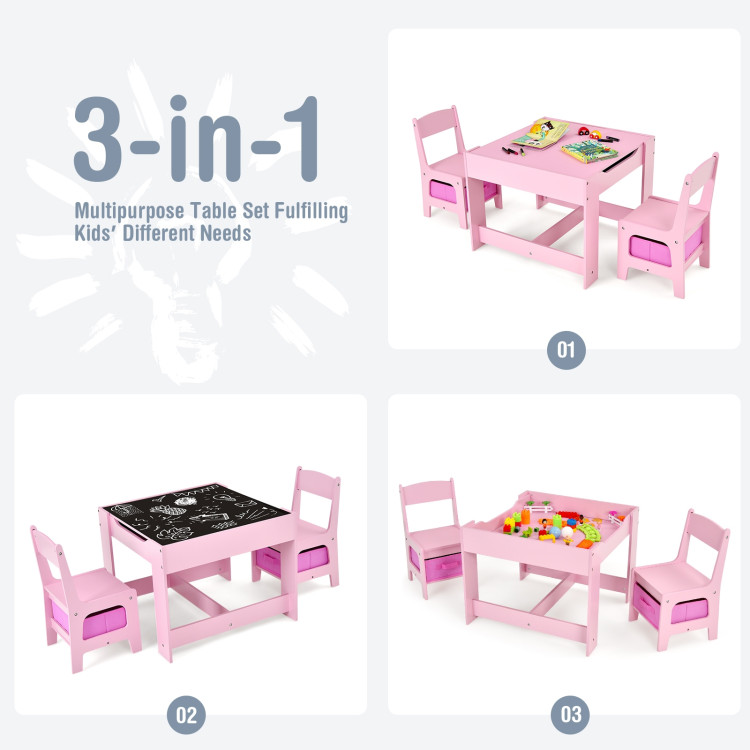 Kids Table Chairs Set With Storage Boxes Blackboard Whiteboard Drawing-PinkCostway Gallery View 9 of 12