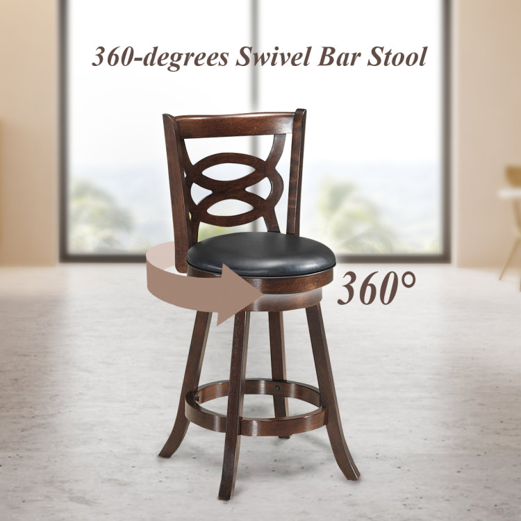 Counter Height Upholstered Espresso Swivel Dining Chair with Cushion Seat-24 InchCostway Gallery View 12 of 13