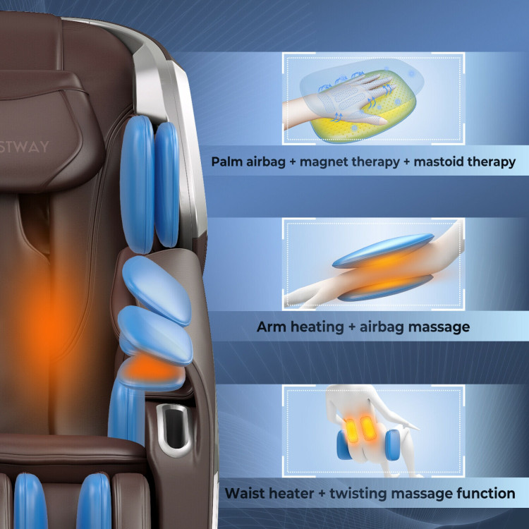 Full Body Zero Gravity Massage Chair with SL Track Voice Control Heat-BrownCostway Gallery View 11 of 12