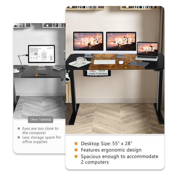 55 Inch x 28 Inch Electric Standing Desk with USB Port Black-BlackCostway Gallery View 8 of 12
