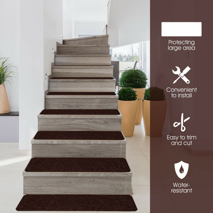 15 Pieces 30 x 8 Inch Slip Resistant Soft Stair Treads Carpet-BrownCostway Gallery View 2 of 12