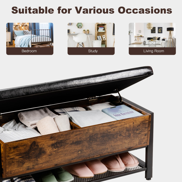 Industrial Storage Shoe Bench with Two Divided SpaceCostway Gallery View 9 of 10