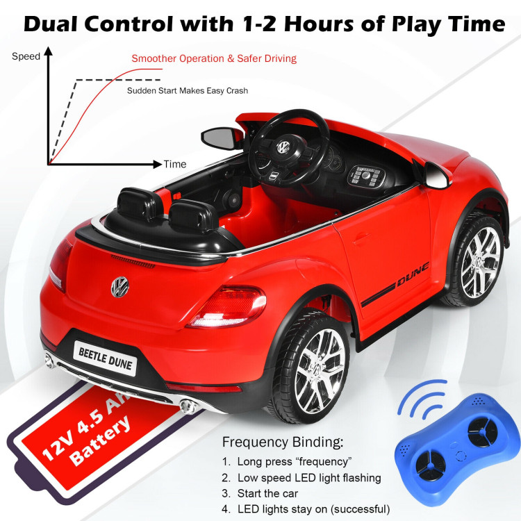 12V Licensed Volkswagen Beetle Kids Ride On Car with Remote Control-RedCostway Gallery View 10 of 12