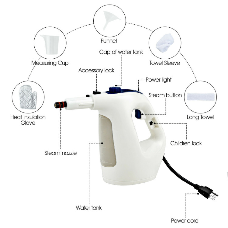 1400W Multipurpose Pressurized Steam Cleaner With 17 Pieces Accessories-BlueCostway Gallery View 5 of 10